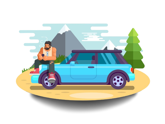 Man sitting on his car holding a phone vector image