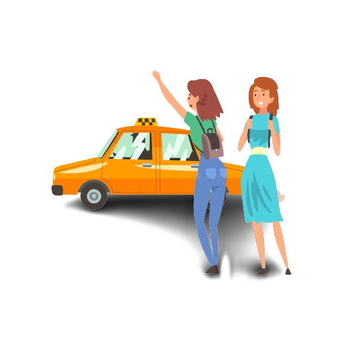 Taxi service female clients hailing a car vector image