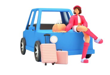 Cartoon car and girl vector