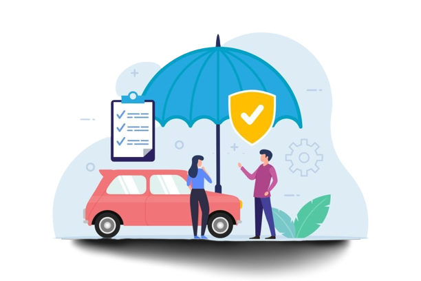 Car Insurance with umbrella protection flat vector illustration