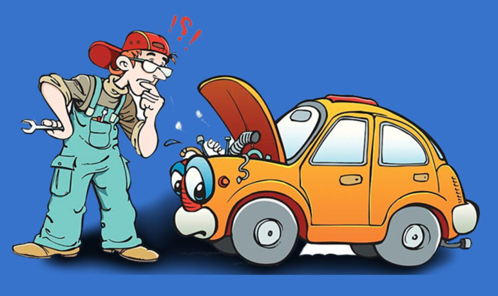 Car repair vector image with blue background